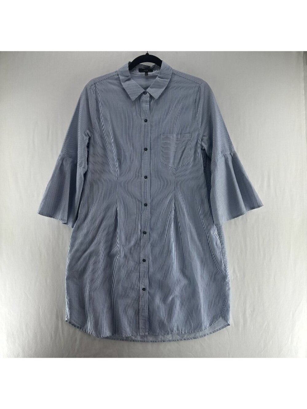 Joes Jeans Shirt Dress Women L Bell Sleeve Button Up Collared Striped Blue White